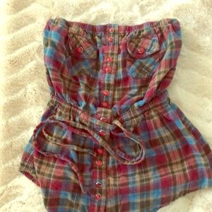 Strapless plaid crop